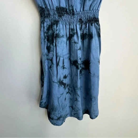 Anthropologie Cloth & Stone Liv Tie-Front Mini Dress tie dye tencel lyocell blue - Picture 9 of 12